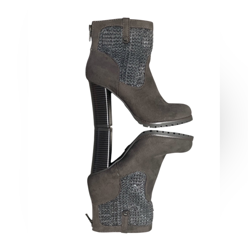 Juicy Couture Lupia Grey Knit Panel Block Heel Ankle Boots JCLUPIAGREY 6